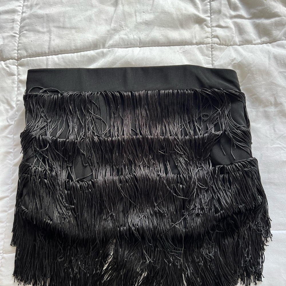 Bardot Black Fringe Strapless Top